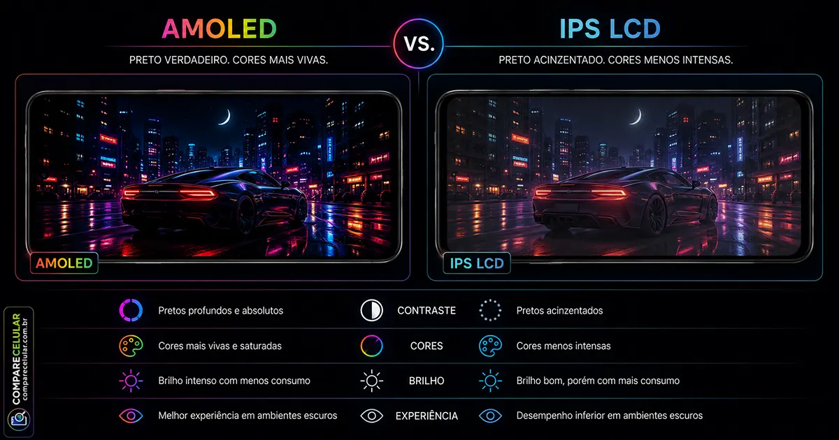 Comparação entre telas de AMOLED e IPS LCD