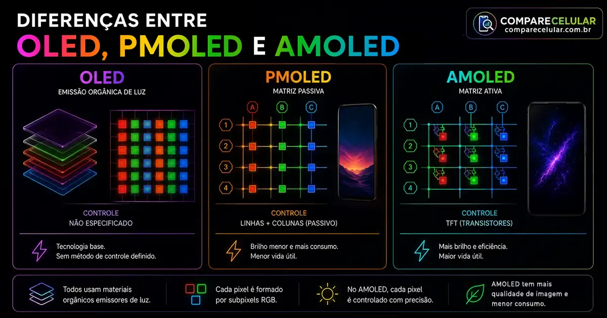 Comparação entre OLED, PMOLED e AMOLED