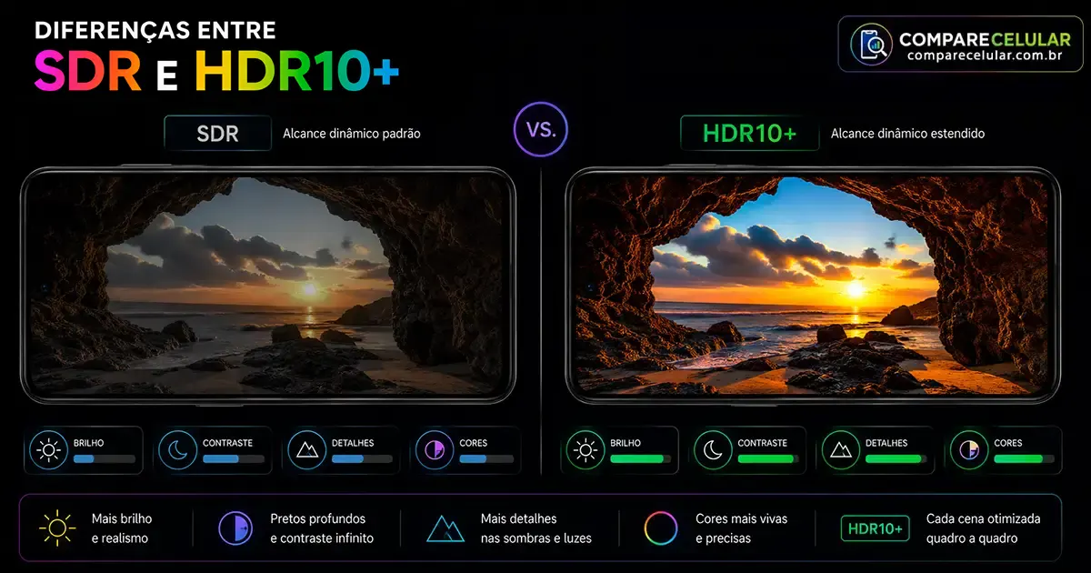  Comparação visual entre uma cena exibida em SDR e a mesma cena em HDR10+